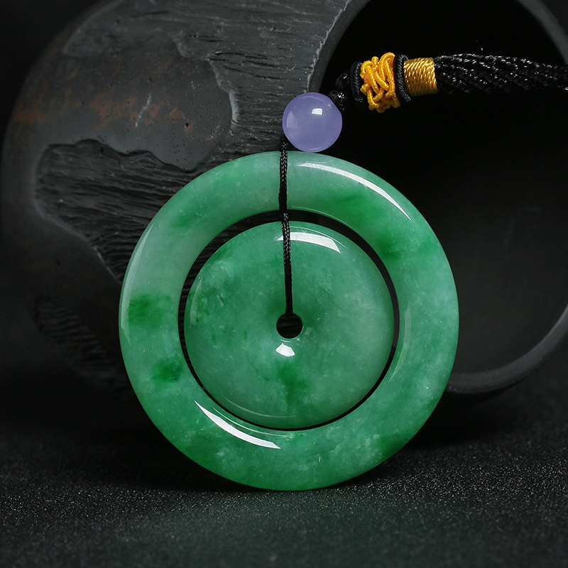 缅甸A货天然冰糯种翠绿翡翠平安扣吊坠 - 红掌柜