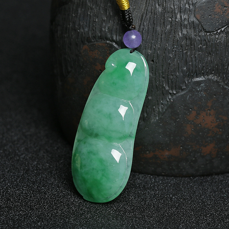 冰糯种飘绿花翡翠连中三元吊坠 -红掌柜