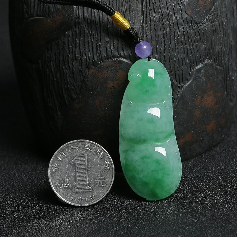 缅甸A货飘绿花翡翠连中三元吊坠 -红掌柜