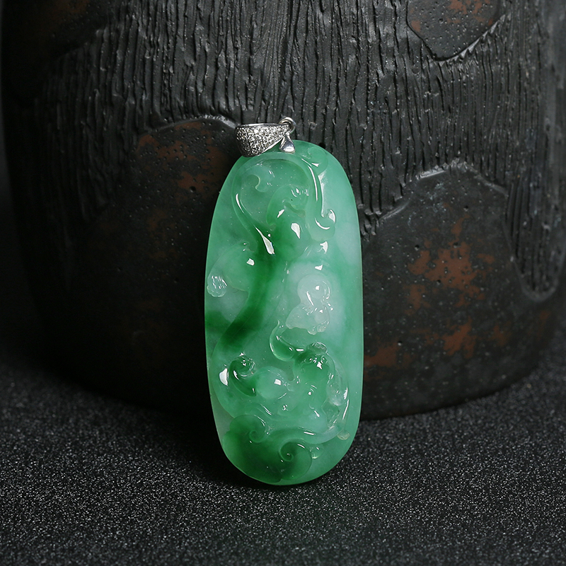 18K金扣冰糯种飘绿花翡翠望子成龙吊坠 - 红掌柜