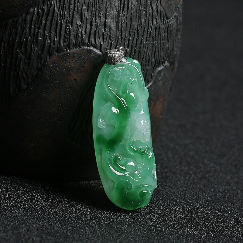 冰糯种飘绿花翡翠望子成龙吊坠 - 红掌柜