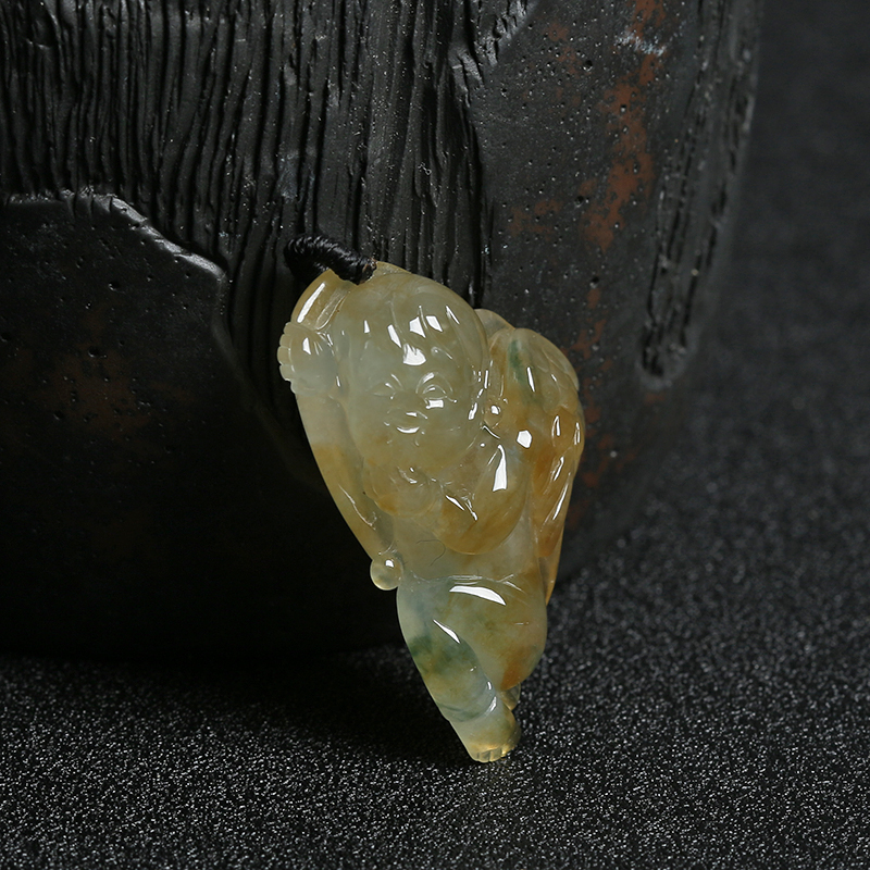 A货天然冰糯种俏色翡翠童子吊坠 - 红掌柜