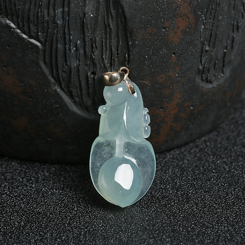 18K金扣冰糯种蓝绿色翡翠玉兰花吊坠 - 红掌柜