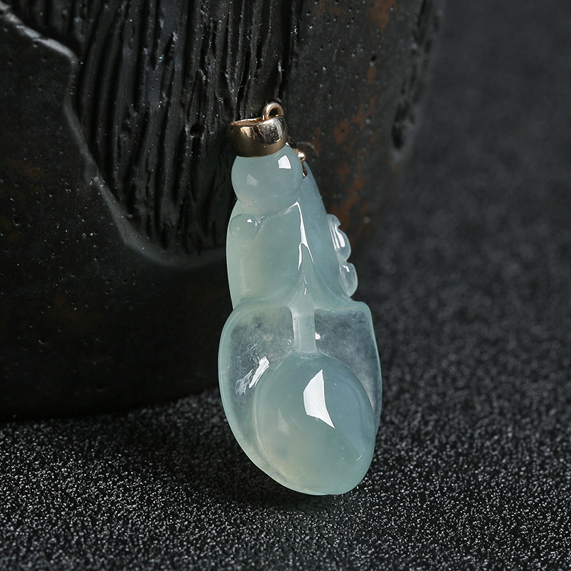 18K金冰糯种蓝绿色翡翠玉兰花吊坠 - 红掌柜