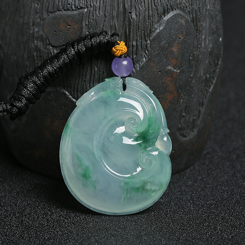 缅甸A货天然糯冰种翠绿翡翠如意吊坠 - 红掌柜