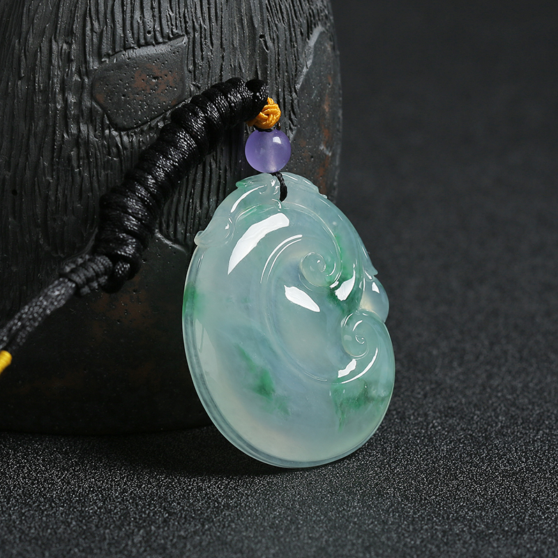 A货天然糯冰种翠绿翡翠如意吊坠 - 红掌柜