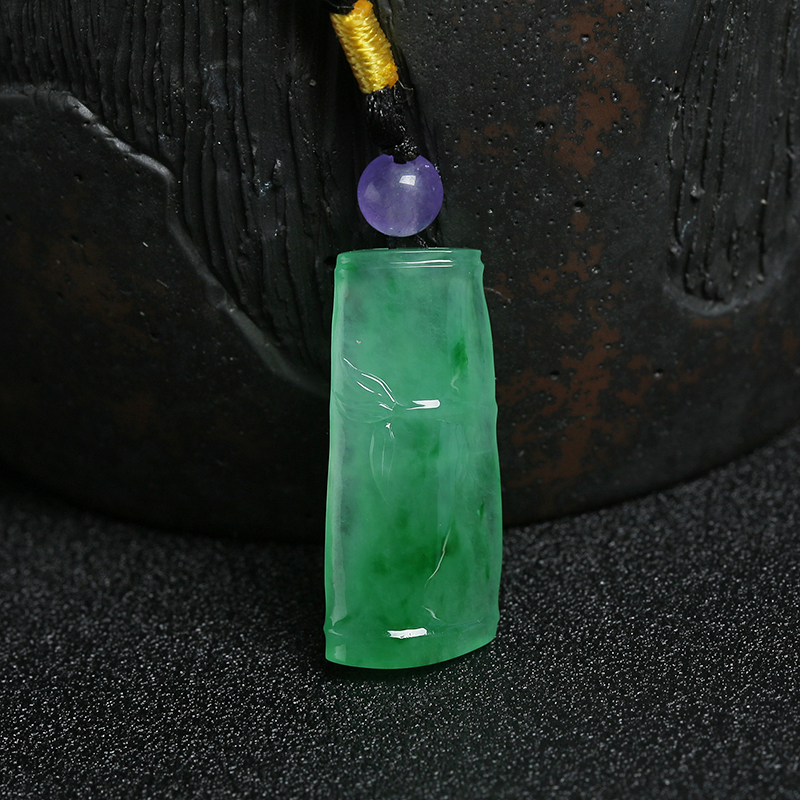缅甸A货天然糯冰种翠绿翡翠竹节吊坠 - 红掌柜