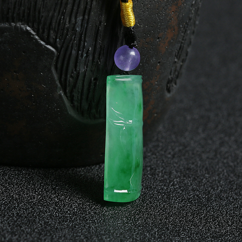A货天然糯冰种翠绿翡翠竹节吊坠 - 红掌柜
