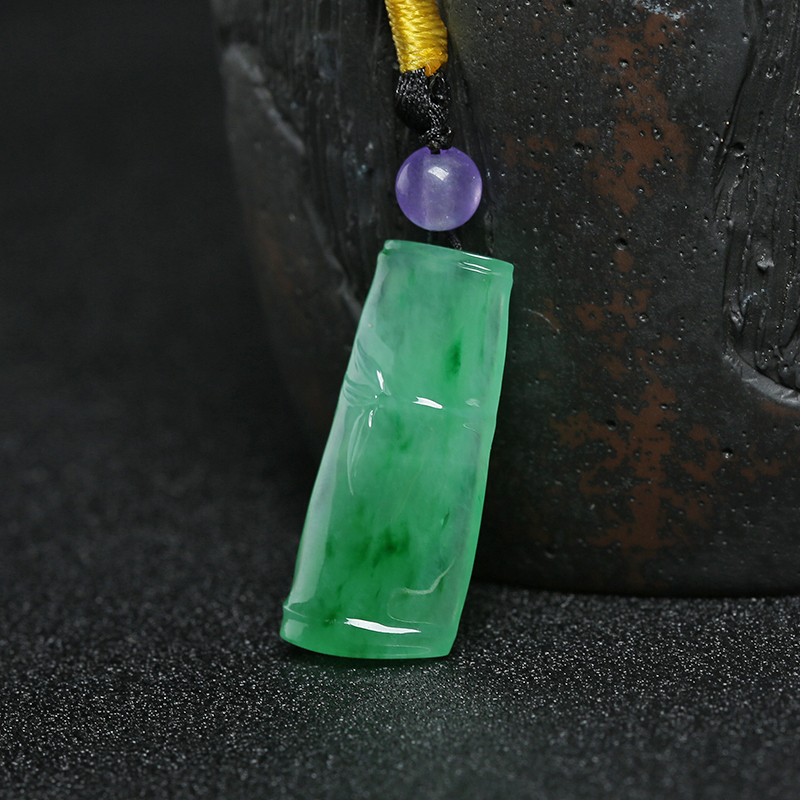 天然糯冰种翠绿翡翠竹节吊坠 - 红掌柜
