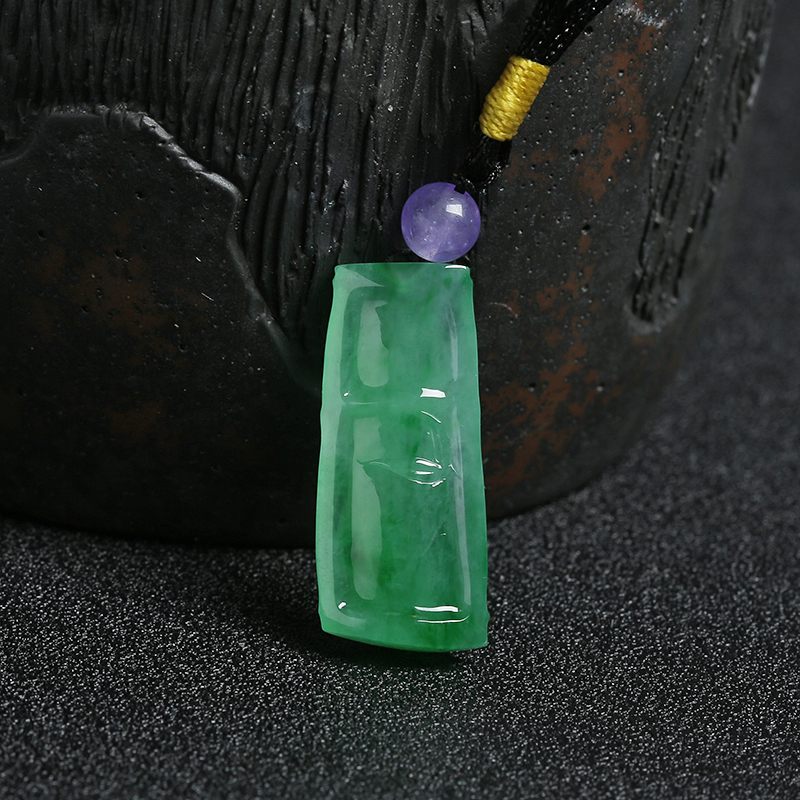 糯冰种翠绿翡翠竹节吊坠 - 红掌柜