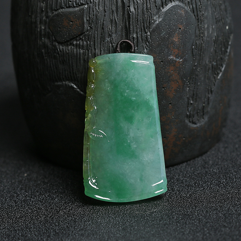 缅甸A货天然糯冰种俏色翡翠无事牌吊坠 - 红掌柜