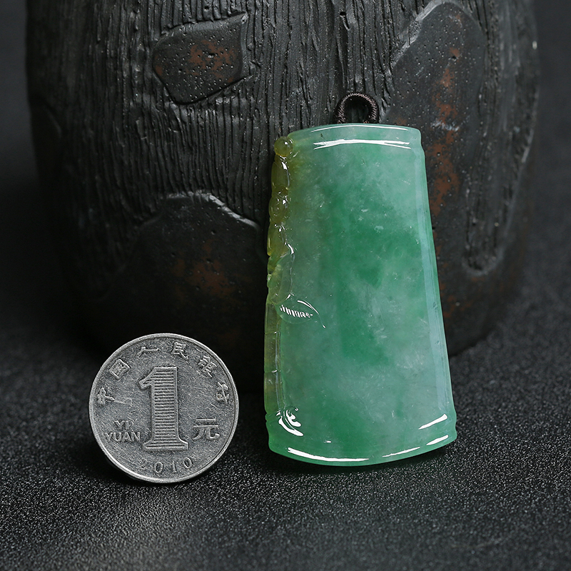 缅甸A货天然糯冰种翡翠无事牌吊坠 - 红掌柜
