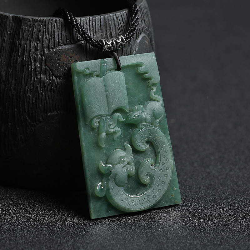 天然糯种暗绿翡翠望子成龙吊坠 - 红掌柜