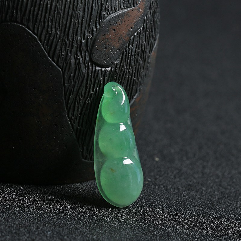 A货天然糯种阳绿翡翠连中三元吊坠 - 红掌柜