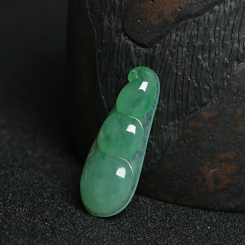 糯种阳绿翡翠连中三元吊坠 - 红掌柜