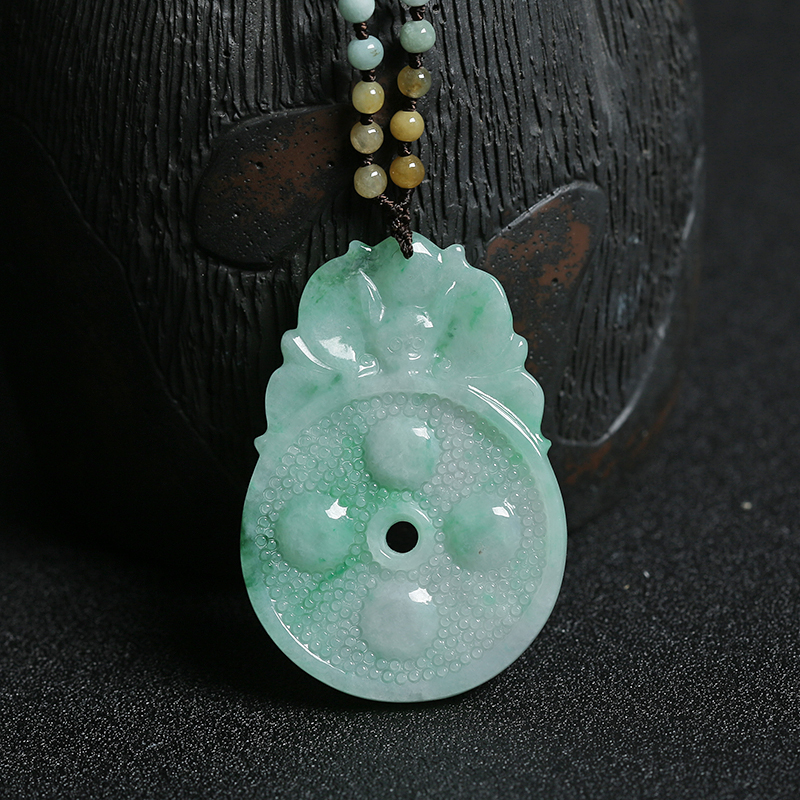 缅甸A货天然豆种飘翠翡翠福在眼前吊坠 - 红掌柜