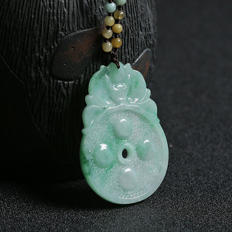 A货天然豆种飘翠翡翠福在眼前吊坠 - 红掌柜