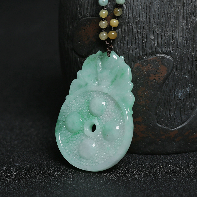 豆种飘翠翡翠福在眼前吊坠 - 红掌柜