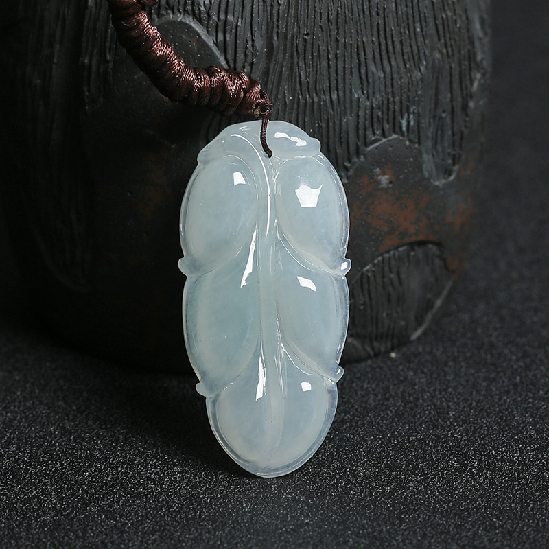 缅甸A货天然糯种浅绿翡翠金枝玉叶吊坠 - 红掌柜