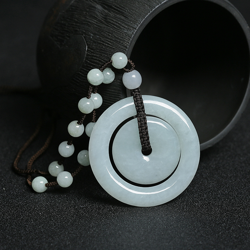 缅甸A货糯种白色翡翠平安吊坠 - 红掌柜