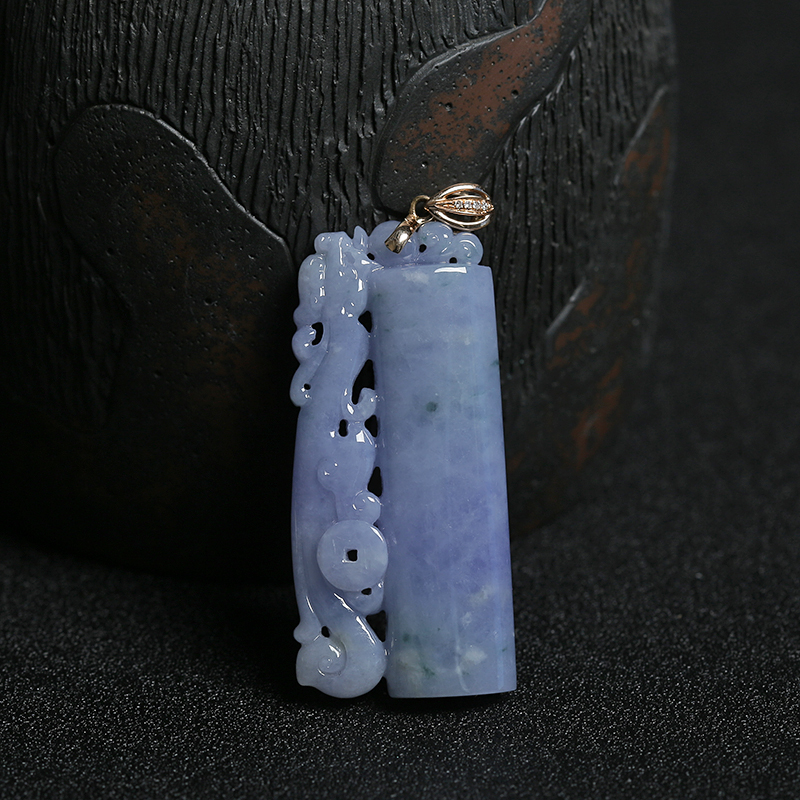 18K金扣糯种紫罗兰翡翠貔貅吊坠-红掌柜