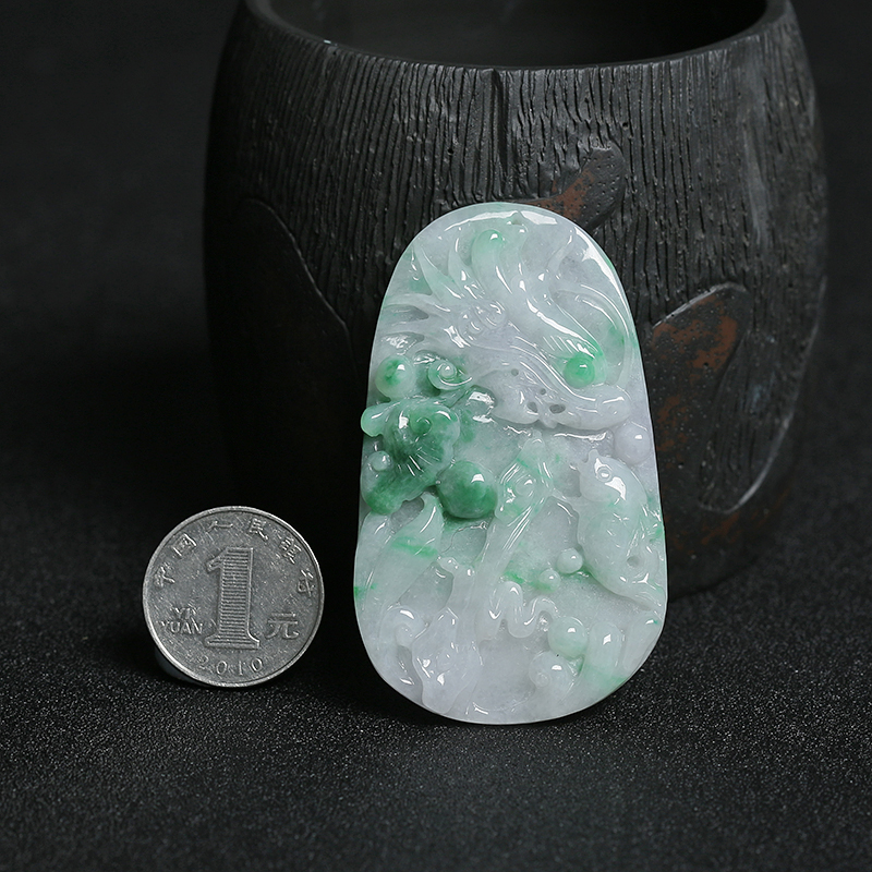 天然翡翠鱼跃龙门吊坠-红掌柜