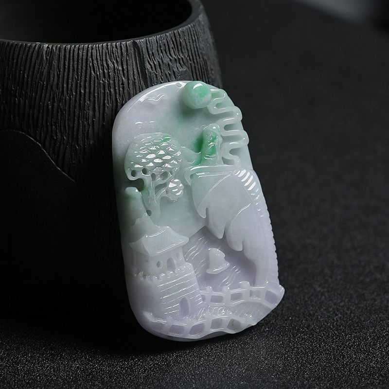 俏色翡翠山水牌吊坠-红掌柜