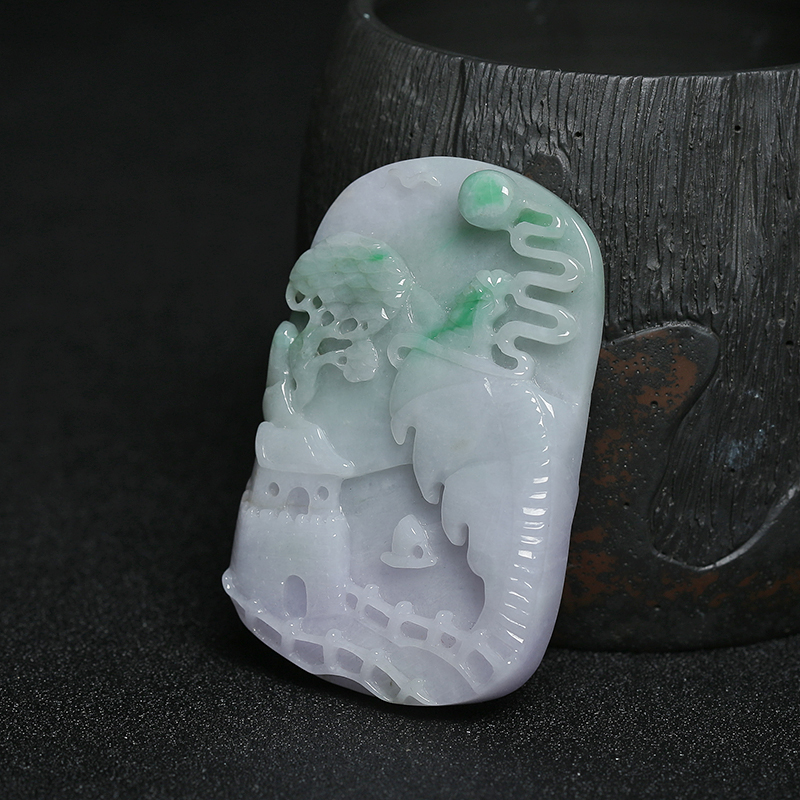  糯种翡翠山水牌吊坠-红掌柜