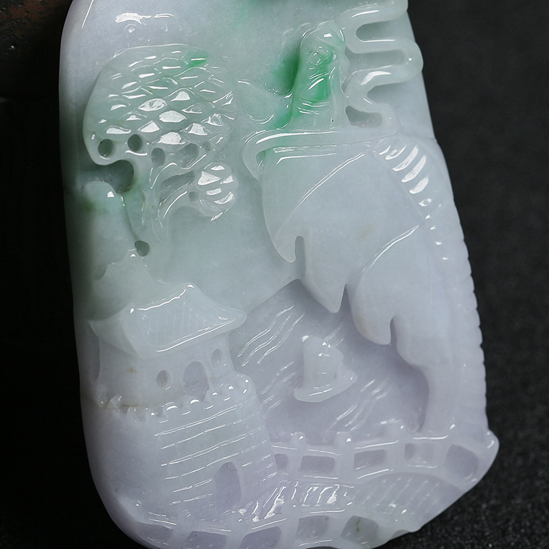 天然翡翠山水牌吊坠-红掌柜