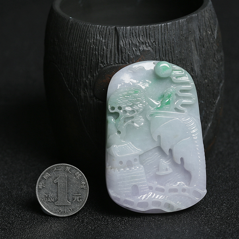 缅甸翡翠山水牌吊坠-红掌柜