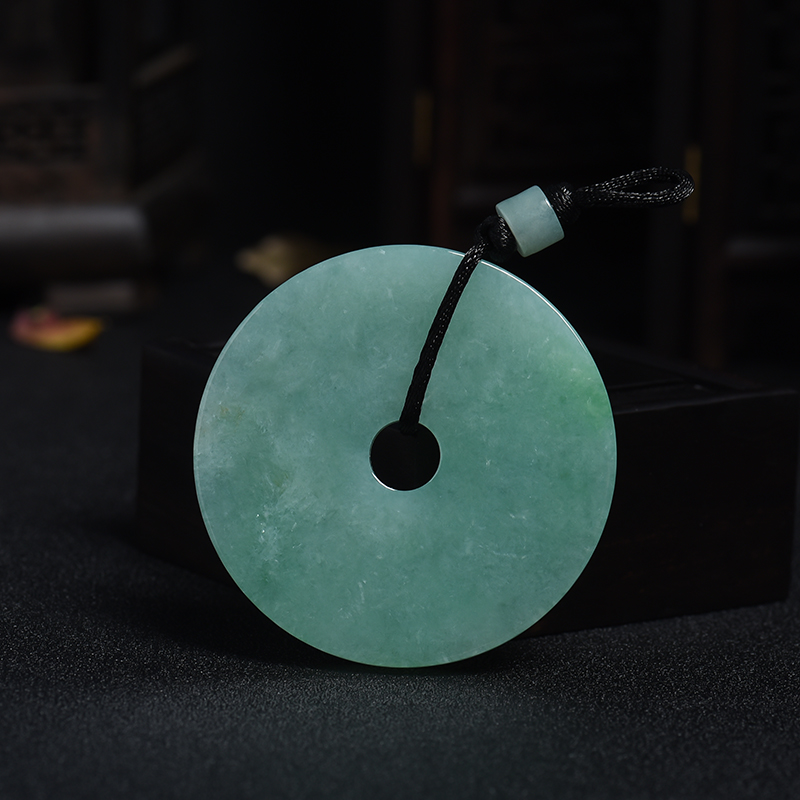 缅甸天然冰糯种浅绿翡翠平安扣吊坠-红掌柜