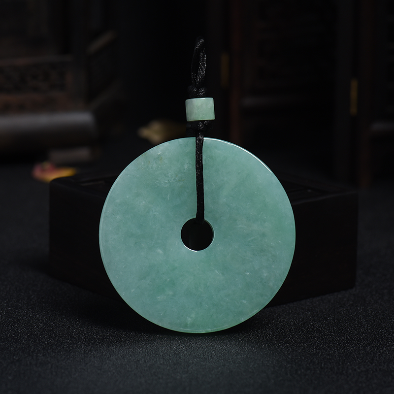 缅甸天然冰糯种浅绿翡翠平安扣吊坠-红掌柜