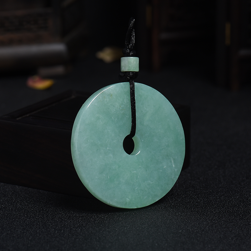 缅甸冰糯种浅绿翡翠平安扣吊坠-红掌柜