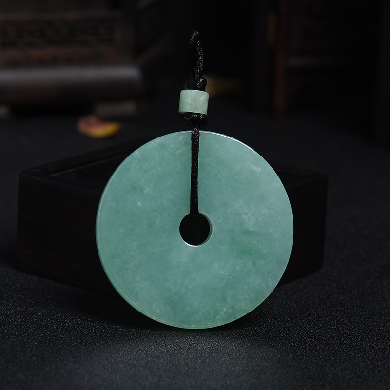 缅甸天然浅绿翡翠平安扣吊坠-红掌柜