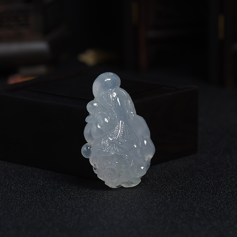 缅甸冰糯种无色翡翠白菜吊坠-红掌柜