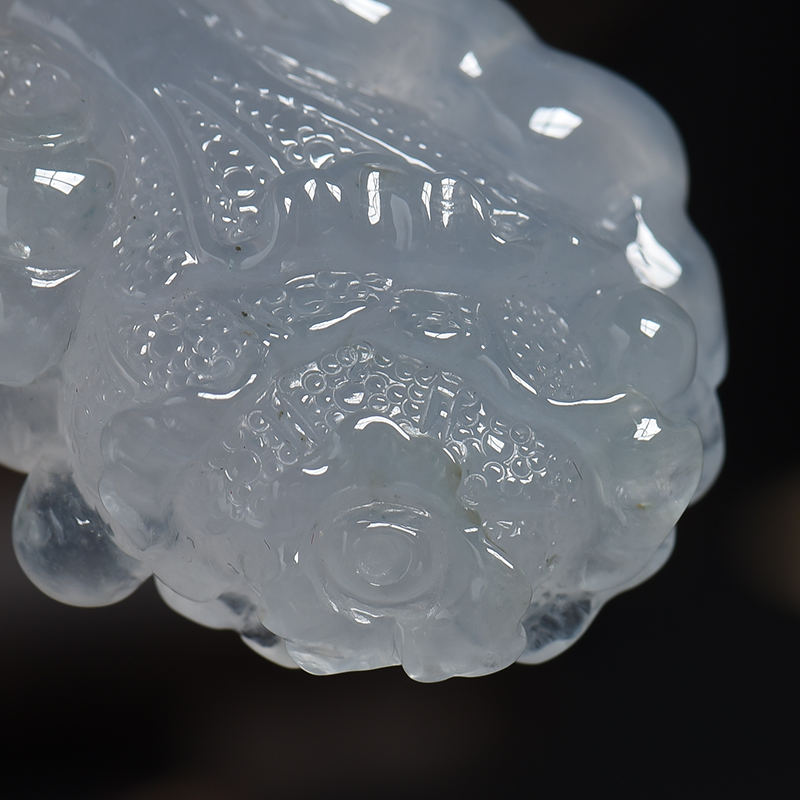 缅甸天然冰糯种翡翠白菜吊坠-红掌柜