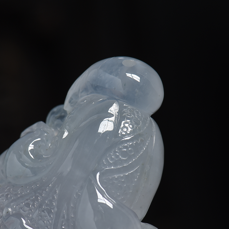 缅甸天然冰糯种无色翡翠吊坠-红掌柜