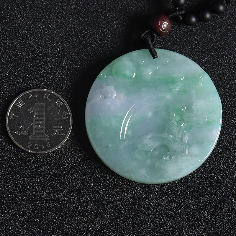 糯种春带彩翡翠山水牌 - 红掌柜