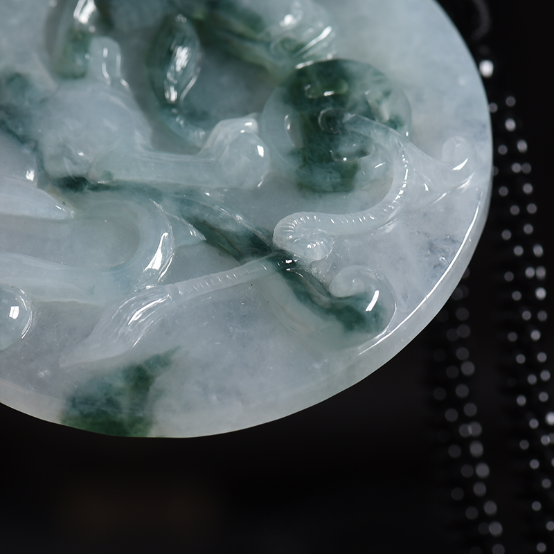 缅甸天然糯种翡翠龙牌吊坠-红掌柜