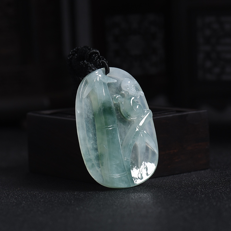 缅甸冰种飘花翡翠节节高升吊坠-红掌柜