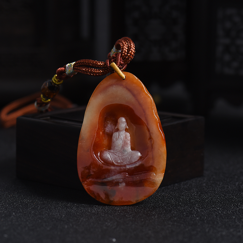 缅甸天然糯种红翡翡翠悟道吊坠-红掌柜