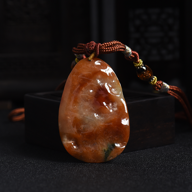 缅甸天然红翡翡翠悟道吊坠-红掌柜