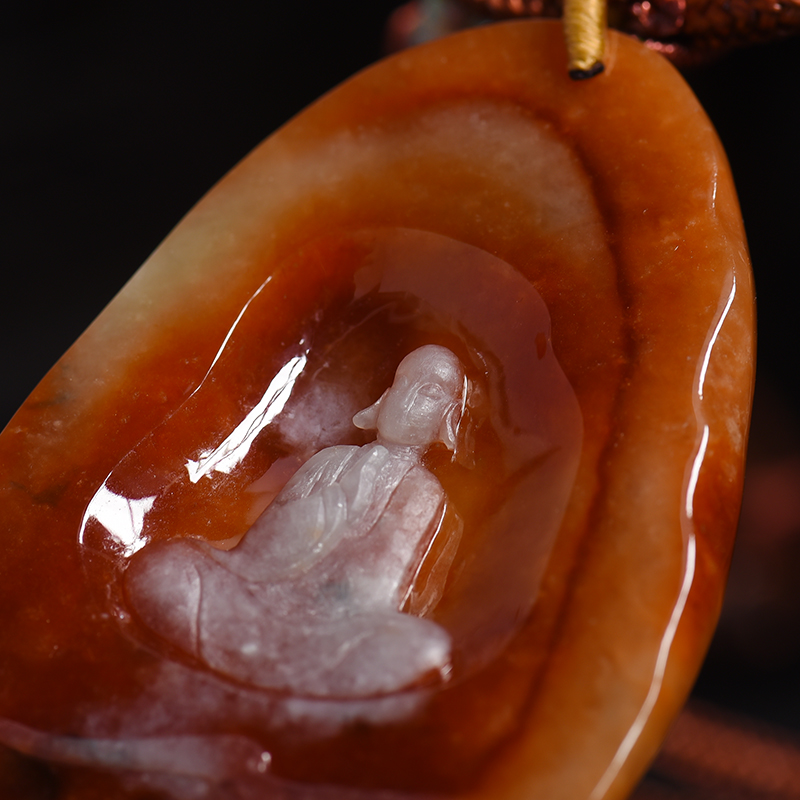 缅甸天然糯种红翡翡翠吊坠-红掌柜