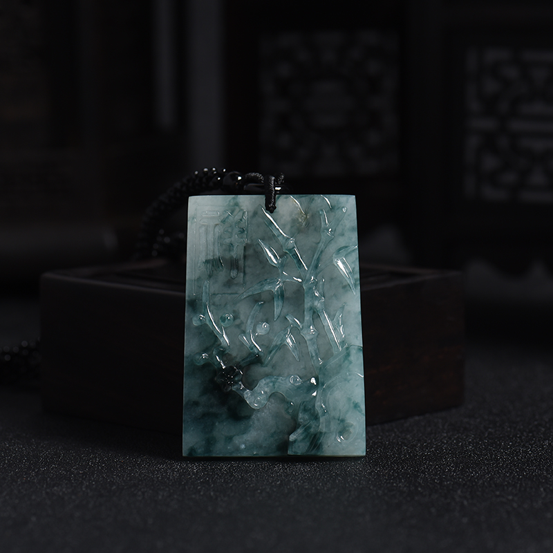 缅甸天然糯冰种飘花翡翠竹节梅花吊坠-红掌柜