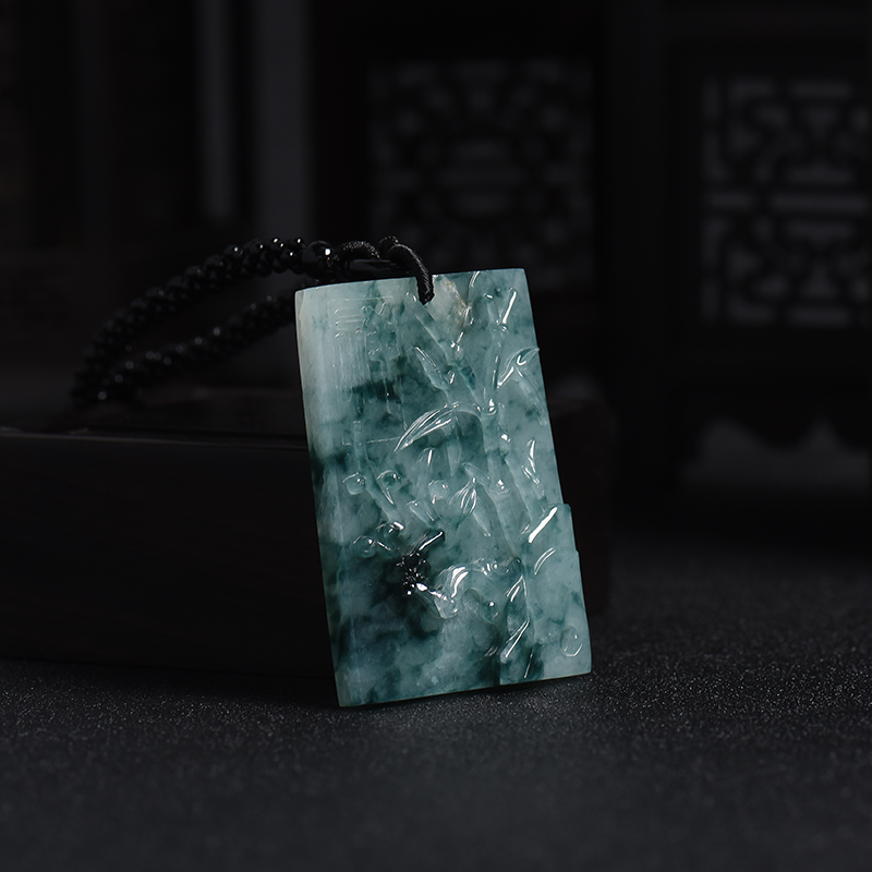 缅甸糯冰种飘花翡翠竹节梅花吊坠-红掌柜