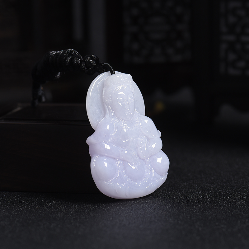 缅甸糯种紫罗兰翡翠观音吊坠-红掌柜