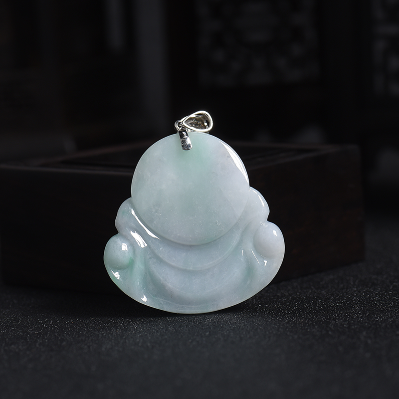 浅绿翡翠弥勒佛吊坠-红掌柜