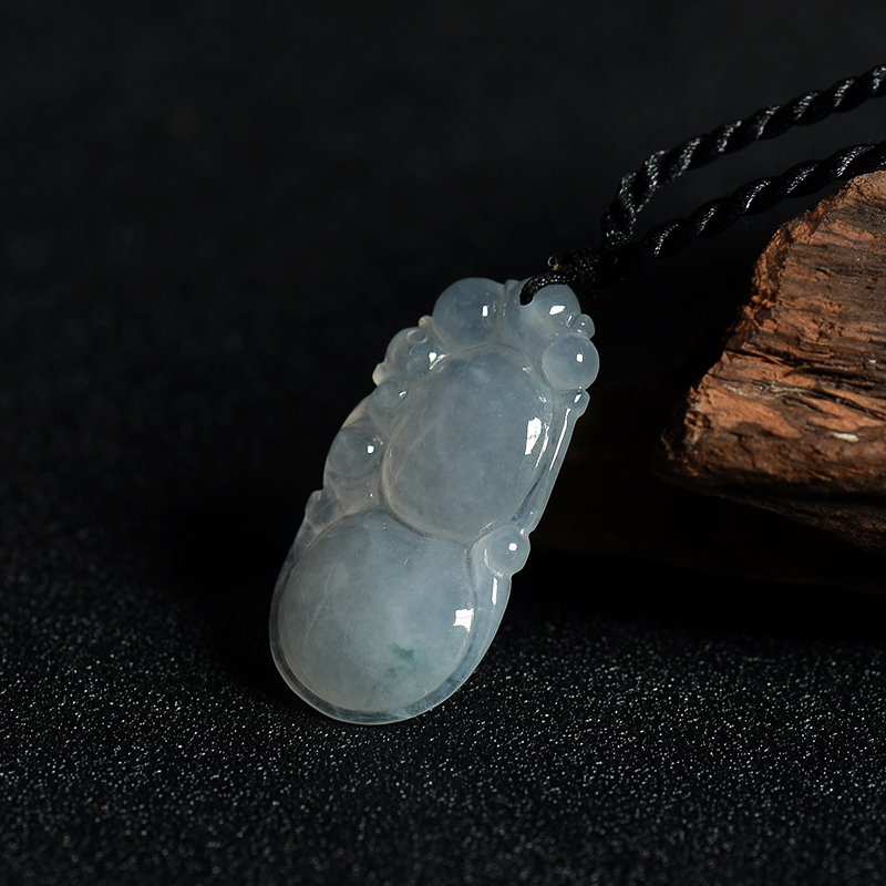 缅甸糯冰种飘花翡翠葫芦吊坠-红掌柜