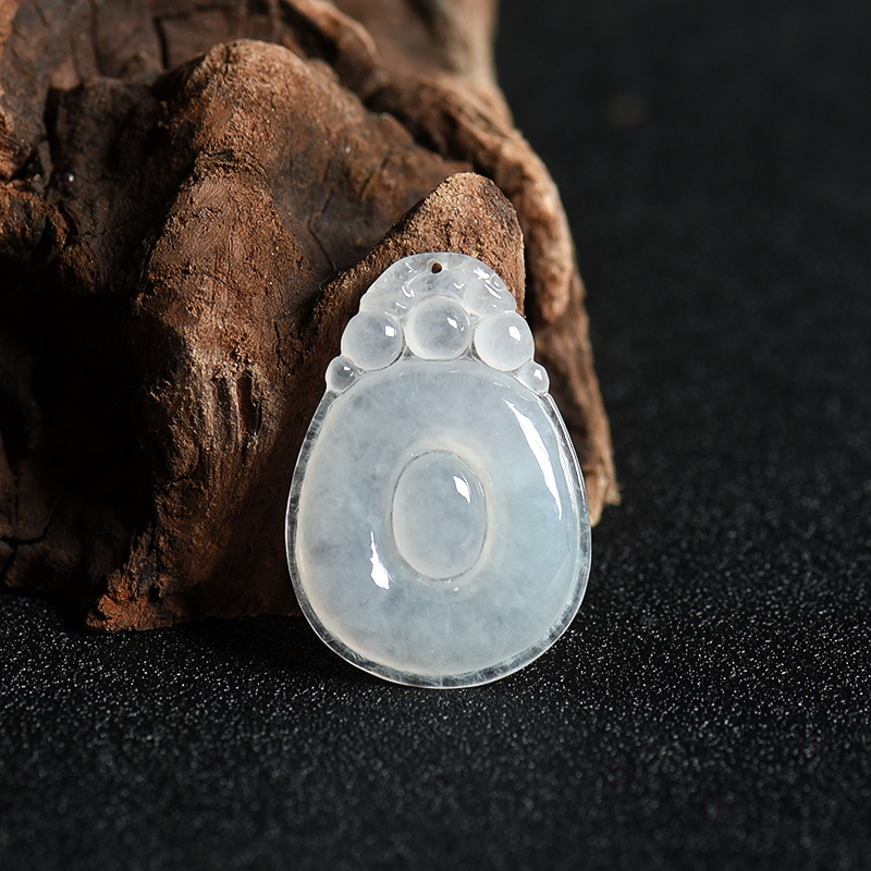 缅甸天然冰种浅绿翡翠福在眼前吊坠-红掌柜