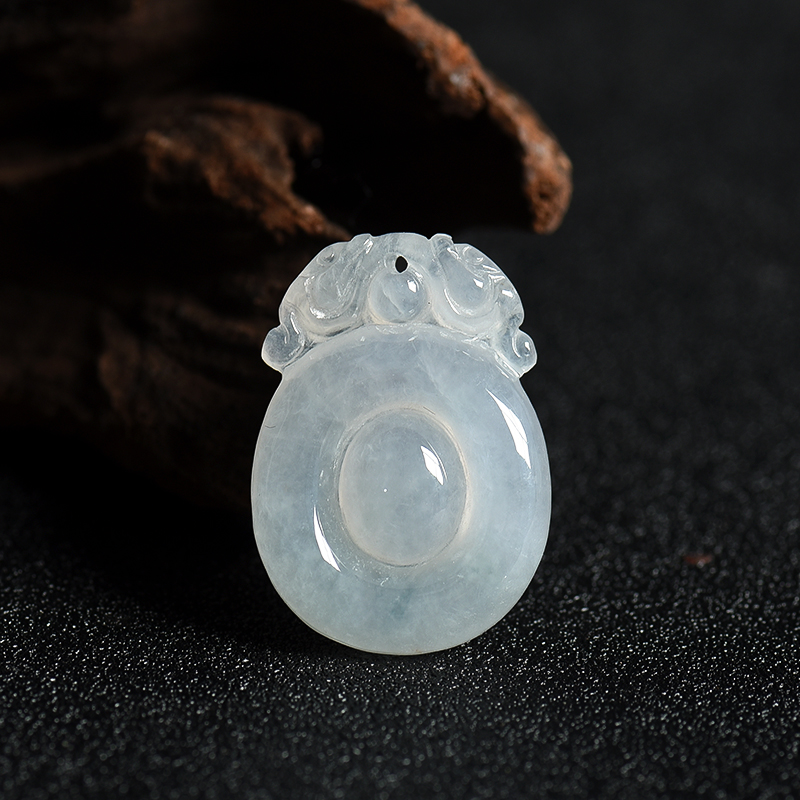 缅甸天然糯冰种浅绿翡翠福在眼前吊坠-红掌柜